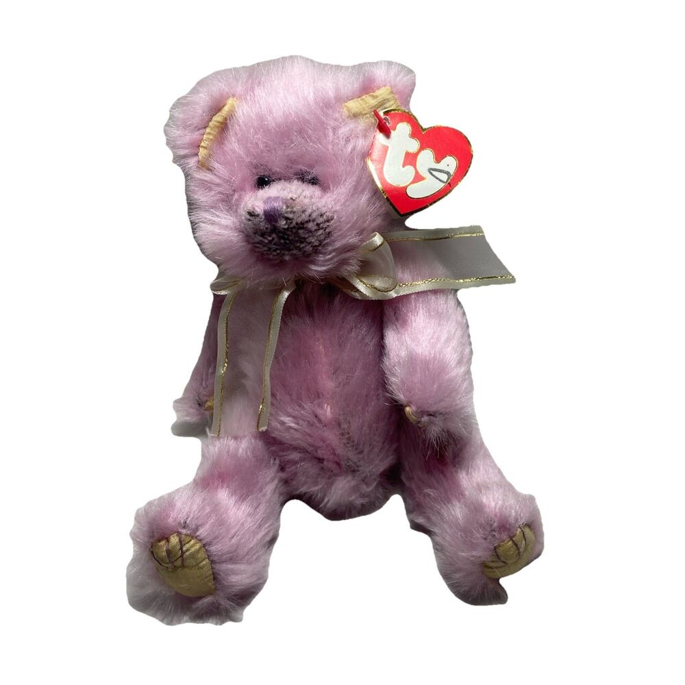 Ty Attic Treasures Sophia Teddy Bear Lavender & Gold Jointed Toy EUC 2001